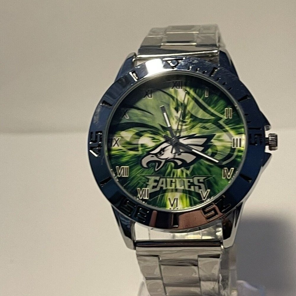 PHILADELPHIA EAGLES NFL Team Logo Unisex Stainless-Steel Silver Men's Watch NEW - Picture 9 of 9